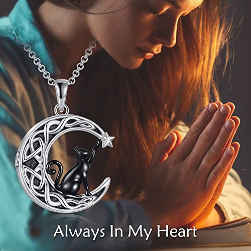 925 Sterling Silver Moon Black Cat Necklace for Women Cat Jewelry - style: E-Moon Black Cat Urn Necklace