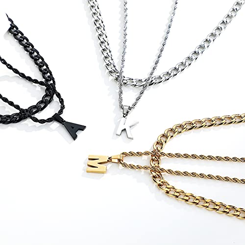 SENRAN Layered Initial A-Z Letter Necklace for Men Stainless Steel | Figaro Twist Rope Chain 18-20 inch Personalized Letter Charm Pendant Jewelry Gift for Women - style: P.
