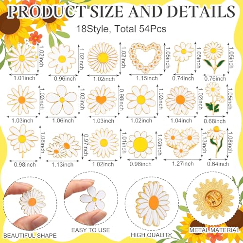 Tondiamo 24/54 Pcs Flower Alloy Enamel Pins Floral Brooch Lapel Pin for Spring Birthday Party Favor Women Jewelry Gift - style: Daisy