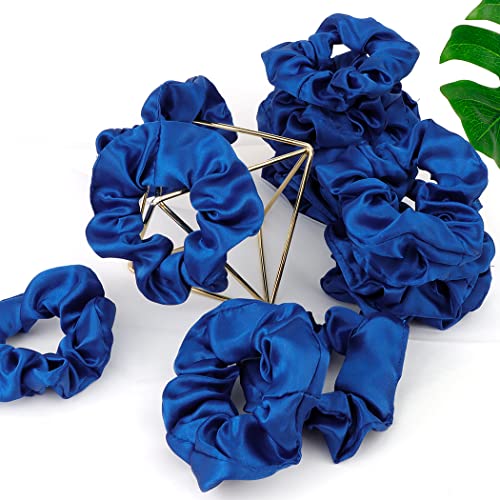 16 Pacs Satin Scrunchies Bridesmaid Proposal Gifts Hair Ties Scrunchies for Women Girls Bachelorette Party Favors(Royal blue) - color: royal blue