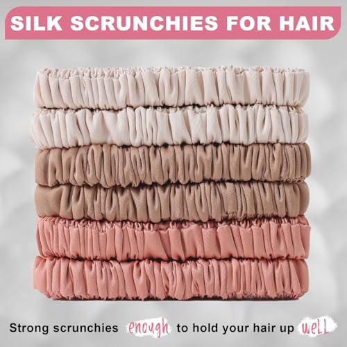 6Pcs Silk Hair Ties 100% Pure Mulberry Silk Scrunchies for Women Girls | No Hair Crease, Anti Frizz, Gentle Hold, No Damage, Color 12 - color: Color 12