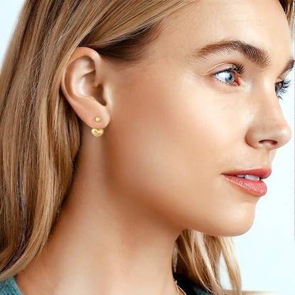 Simple Cute Small Heart Drop Dangle Earrings for Women | 925 Sterling Silver Post, 14K Gold or Silver Plated, Mini Ball Stud Ear Jacket Earrings, Hypoallergenic Heart Earrings - color: Gold
