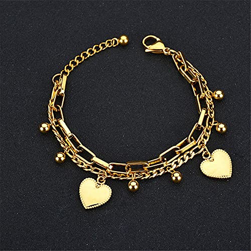 kelistom 316L Stainless Steel Love Heart Charm Bracelet for Women Romantic Gift Silver/Rose/18k Gold Plated OT Clasp Bracelets - color: 2-heart gold