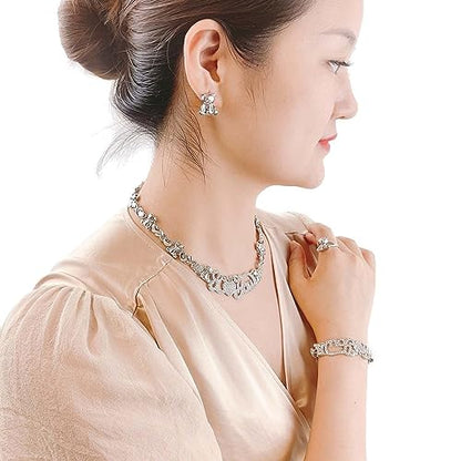 African Necklace Set Hugs and Kisses Gold Jewelry Sets For Women 18k Gold/Silver Filled LOVE Necklaces Jewelry Sets Wedding Jewelry Necklace Earrings Bracelet Ring Gifts - color: Silver