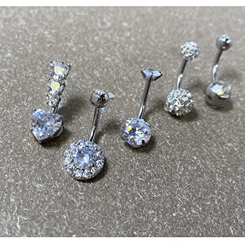 Belly Button Rings Stainless Steel 14G CZ Opal Navel Rings Barbells Women Girls Belly Piercing Jewelry - color: Silver Color-Style B: 5 PCS
