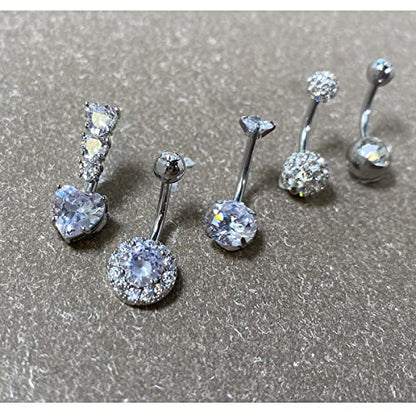Belly Button Rings Stainless Steel 14G CZ Opal Navel Rings Barbells Women Girls Belly Piercing Jewelry - color: Silver Color-Style B: 5 PCS