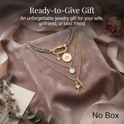 3 Pcs Layered Necklaces for Women, Stackable Statement Jewelry | Trendy stackable jewelry set! 3 separate lightweight chains. Perfect statement gift for women to elevate any daily outfits. - color: Mixed Metal (Silver & Gold)
