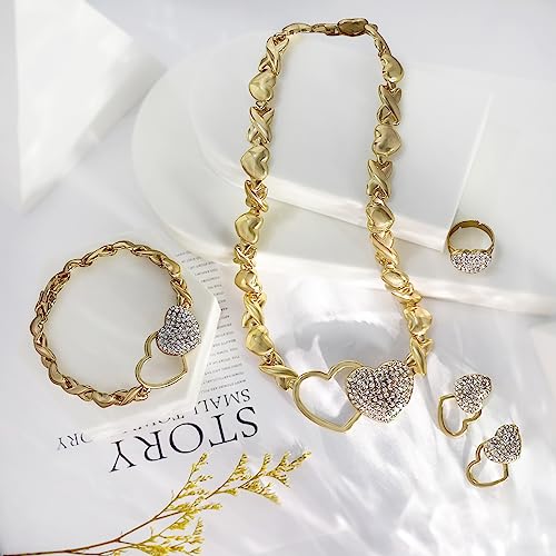 SYHOL Gold Jewelry Set 18K Gold Accessories for Women Jewelry Set Wedding Bridal Fashion Jewelry Sets Women Accessories Bracelets Earrings and Rings Sweetheart Gifts - color: X0091-Gold