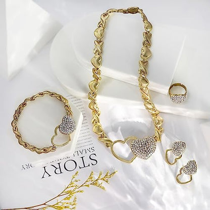 SYHOL Gold Jewelry Set 18K Gold Accessories for Women Jewelry Set Wedding Bridal Fashion Jewelry Sets Women Accessories Bracelets Earrings and Rings Sweetheart Gifts - color: X0091-Gold