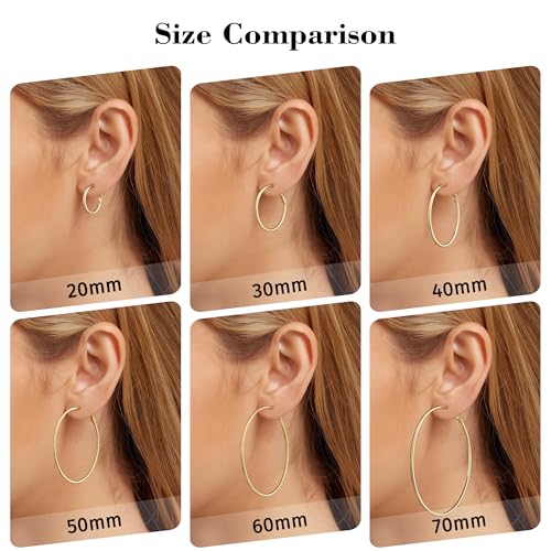 DAILY VIBES Simple Big Thin Hoop Earrings for Women Trendy, 3 Pairs | 925 Sterling Silver Post Large Hoops, 14K Gold or Silver Plated Loop, Hypoallergenic Hoop Earrings Set - color: Gold, size: 20-30-40mm