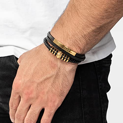 SERASAR Premium Leather Bracelet Men | Stainless Steel Magnetic Clasp | Three Colors | Jewelry Box Included - color: Gold, size: 8.97 Inches, style: Shine