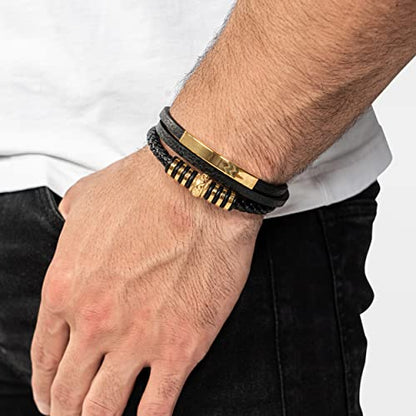 SERASAR Premium Leather Bracelet Men | Stainless Steel Magnetic Clasp | Three Colors | Jewelry Box Included - color: Gold, size: 8.97 Inches, style: Shine