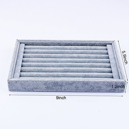 Estink Jewelry Display Tray 9" Velvet Ring Earrings Holder Organizer | Soft lining, 7-slot insert for rings, compact 9x6 inch vanity , ideal for or drawer storage