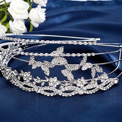 Wecoe 4 Pack Silver Rhinestone Headband Flower Girl Bridal Wedding Headband Crystal Headpiece Flower Leaf Butterfly Metal Hairband Girls Hair Accessories For Women Girls Gifts | Sparkling crystal silver headbands, perfect for bridal & party looks - color: