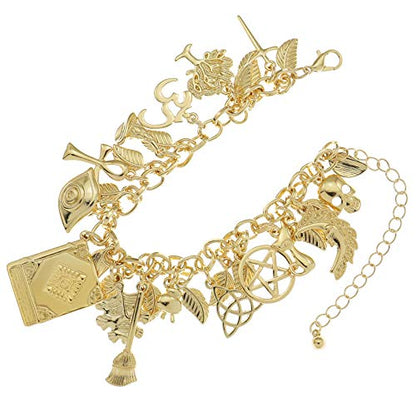 RechicGu Mythology Fairytale Lucky Charms Cuff Bangle Bracelet Cross Leaf Moon Face Celtic Cat - color: Polish Golden