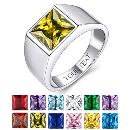 KeyStyle Square Gemstone Signet Rings for Men, Personalized Stainless Steel Pinky Ring with Black Onxy Blue Topaz Birthstone Statement Ring - color: 925 Sterling Silver - Custom Stone - 8mm