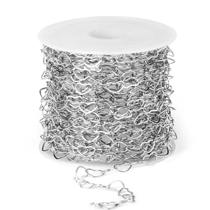 16.5FT Stainless Steel Heart Chain 4.5MM Silver Chain for Jewelry Making | Dainty Heart Link Chains Roll Bulk for Necklace Bracelet Crafts - color: stainless steel color