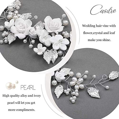 CASDRE Flower Bride Wedding Hair Vine Pearl Bridal Headpiece Leaf Hair Accessories Hair Piece for Women and Girls (A Silver) - color: A Silver