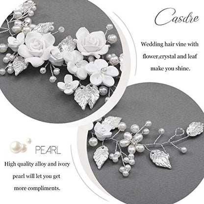CASDRE Flower Bride Wedding Hair Vine Pearl Bridal Headpiece Leaf Hair Accessories Hair Piece for Women and Girls (A Silver) - color: A Silver