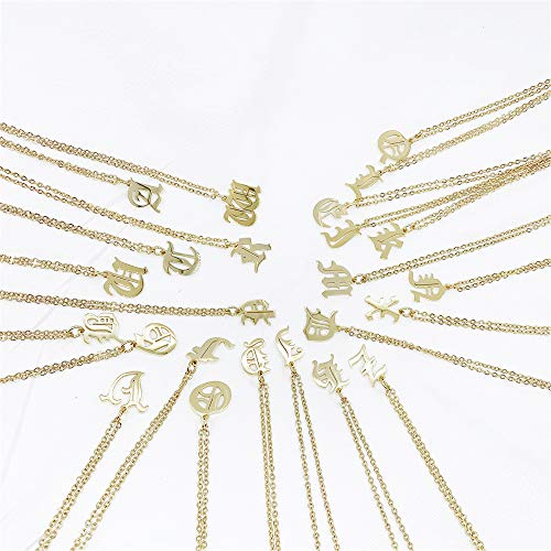 Old English Initial Alphabet Letter Necklace - style: A-Gold