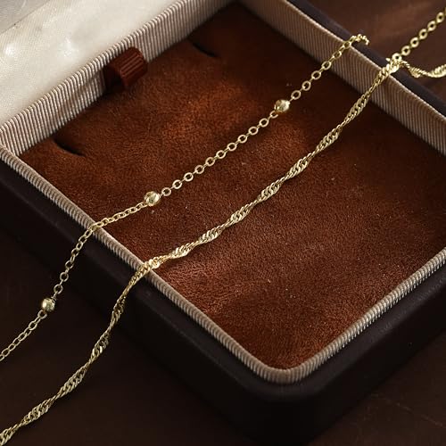 Gold Ankle Bracelets for women,14k Gold/Silver Plated Waterproof Layered lightweight Bow Beaded Twisted Chain Cross Butterfly Satellite Ankle Bracelets Set Gold Anklets for women Trendy Summer Beach Jewelry Gift for Women - style: 2 anklets twisted satell