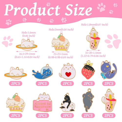 Enamel Cat Charms Alloy Enamel Pendants Cute Animal Pendants Lovely Cute Kitty Charm for Bracelet DIY Necklace Earrings Keychain Dangle Craft Jewelry Making - style: Snack Cat