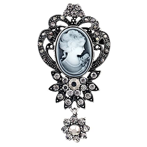 JJTZX Victorian Black Velvet Lace Choker Gothic Lady Cameo Necklace Gift for Her - style: Brooch 6-Silver