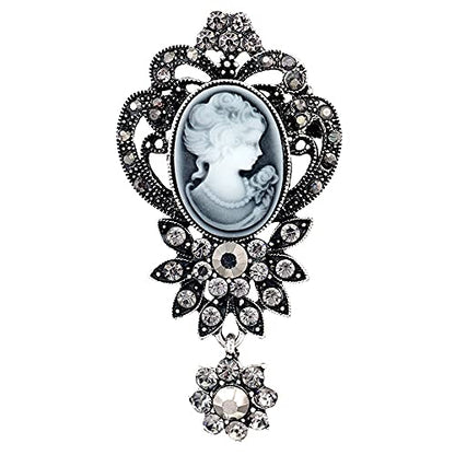 JJTZX Victorian Black Velvet Lace Choker Gothic Lady Cameo Necklace Gift for Her - style: Brooch 6-Silver
