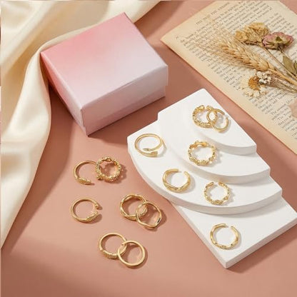 Ouligay 12PCS Toe Rings for Women Non Tarnish Silver Adjustable Toe Rings Set with Open Flower Toe Ring, Copper Crafted, Perfect Summer Beach Jewelry - color: Gold