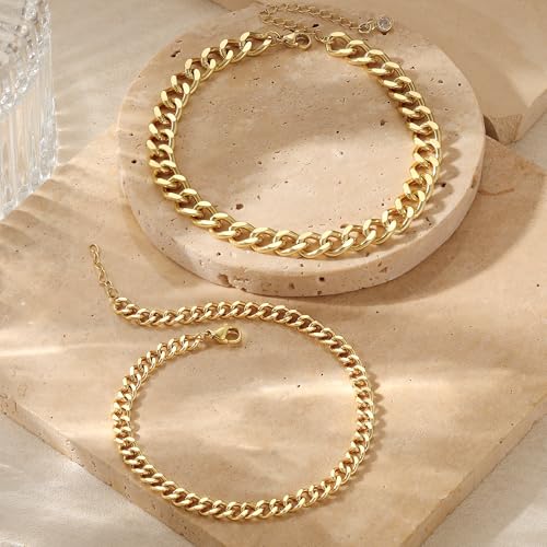 Tewiky Chunky Ankle Bracelets for Women,Dainty Layered Waterproof Anklet for Women Adjustable Cuban Set Stackable Cute Summer Beach Jewelry Gift - color: gold