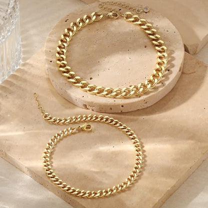 Tewiky Chunky Ankle Bracelets for Women,Dainty Layered Waterproof Anklet for Women Adjustable Cuban Set Stackable Cute Summer Beach Jewelry Gift - color: gold