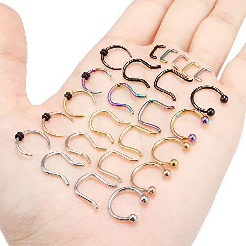 Lcolyoli 25Pcs Septum Piercing Jewelry 316L Surgical Steel 3/8"(10mm) U-Shaped Horseshoe Nose Hoop Ring Septum Piercing Hanger Retainer for Women Men 16g 14g - style: 16g-25pcs