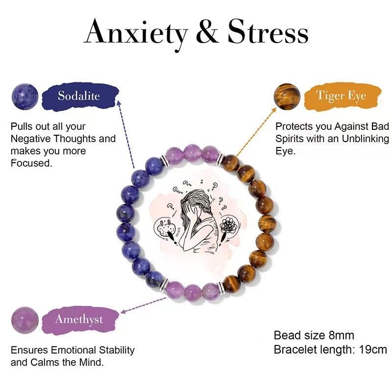 8MM Beaded Stretch Bracelet Gift Set-Natural Healing Crystal | Handmade, Ideal Gift,Unisex, Various Natural Stone ,For Healing&Stress Relief&Money&Protection, For Meditation & Yoga - color: Purple