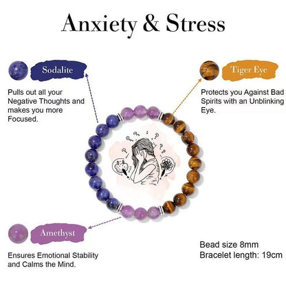 8MM Beaded Stretch Bracelet Gift Set-Natural Healing Crystal | Handmade, Ideal Gift,Unisex, Various Natural Stone ,For Healing&Stress Relief&Money&Protection, For Meditation & Yoga - color: Purple