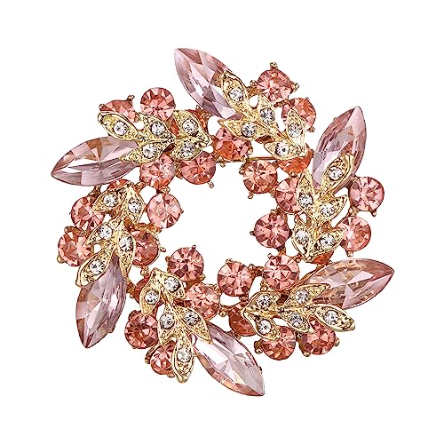 EVER FAITH Austrian Crystal Wedding Corsage Jewelry Accessory Bridal Flower Wreath Brooch Pin for Women - color: Peach Gold-Tone