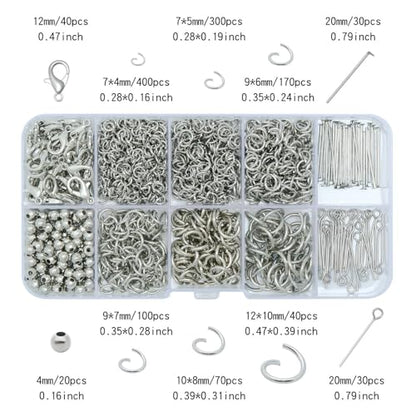 Jump Rings for Jewelry Making Kit, Open Jump Rings Jewelry Repair Kit for Necklace Bracelet, Lobster Clasps and Closures Repair Supplies Kit for Adult Crafters, (White Silver) - color: Silver