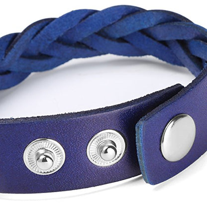 CCBFY Genuine Leather Bracelet Braided Sporty Wide Wristband Punk Jewelry for Men Women - color: 1 Piece - Blue