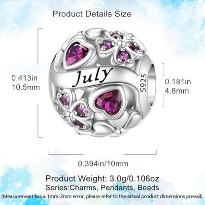 HappyStar 925 Sterling Silver Four Leaf Clover Bead Charm with Cubic Zirconia Birthstone Charms for Bracelets Dangle Pendant Compatible Pandora Bracelets Lucky Charm Birthday Gift - color: 7-July Birthstone Bead