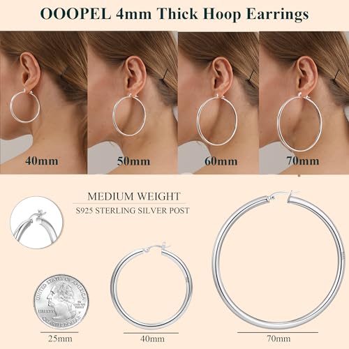 4mm Thick Gold Chunky Earrings Steling Silver Post Hoops Earrings For Women Hollow Tube Hoops Earrings Thick Gold Hoop Earrings Hypoallergenic Lightweight Gold Hoop Large Earrings 20/30/40/50/60MM - color: Silver,70mm