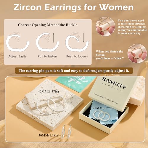 RANKEEF Gold/Silver Hoops Earrings For Women Hypoallergenic | S925 Silver Hoop Earings Lightweight Gold Hoops Gold Rhinestone Earring With Cubic Zirconia 20/30/40mm - color: Silver-40mm