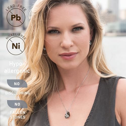 Leafael Wish Stone Pendant Necklace with Birthstone Crystal, 18K Rose Gold Plated/Silvertone, 18" + 2" - color: 212-Silver Black Crystal-Silvertone