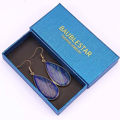 BaubleStar Natural Crystal Healing Stone Earrings Statement Teardrop Dangle Earrings for Women - color: Blue Stone