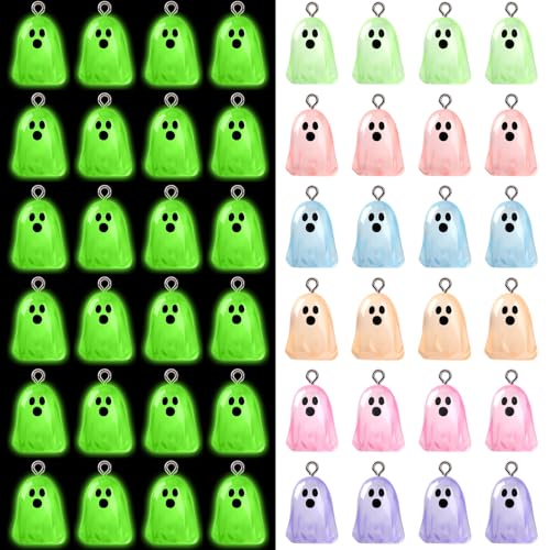 64Pcs Halloween Luminous Mini Resin Ghost Charms Jewelry Making | Premium Luminous Resin, Mini Glow in The Dark Ghosts Pendant, DIY Bracelet Necklace Earrings Jewelry Making Decorations - style: Halloween Style