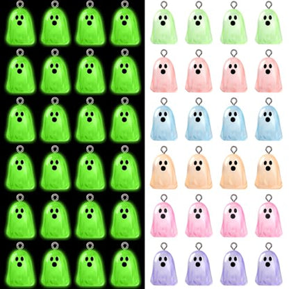 64Pcs Halloween Luminous Mini Resin Ghost Charms Jewelry Making | Premium Luminous Resin, Mini Glow in The Dark Ghosts Pendant, DIY Bracelet Necklace Earrings Jewelry Making Decorations - style: Halloween Style