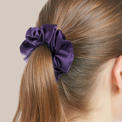 LILYSILK Silk Hair Scrunchies/Ties for Frizz & Breakage Prevention, 100% Mulberry, No Damage, Elastic ponytail Holders, 1Pc, Dark Purple - color: Dark Purple