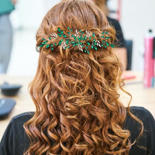 Aswewamt Green Emerald Crystal Hairband - Hair Accessory for Women, Green Leaf Headpiece for Bride, Bridesmaid, Wedding, Party, Prom, Dance, Gift