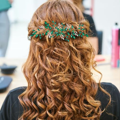 Aswewamt Green Emerald Crystal Hairband - Hair Accessory for Women, Green Leaf Headpiece for Bride, Bridesmaid, Wedding, Party, Prom, Dance, Gift