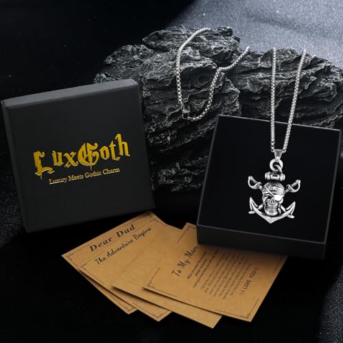 Stainless Steel Gothic Y2K Punk Rock Emo Biker Pendant Necklace | Cosplay Vintage Viking Alt Edgy Fashion Charm Necklace Jewelry for Men Women Active Daily Wear - style: Skull Pirate Anchor