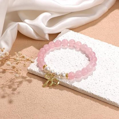 Healing Bracelet For Women Anxiety Beaded Bracelets Jewelry Healing Stone Crystal Bracelet Stress Relief Yoga Beads Chakra Bracelets Gifts For Women pink - color: Rose Quartz-2