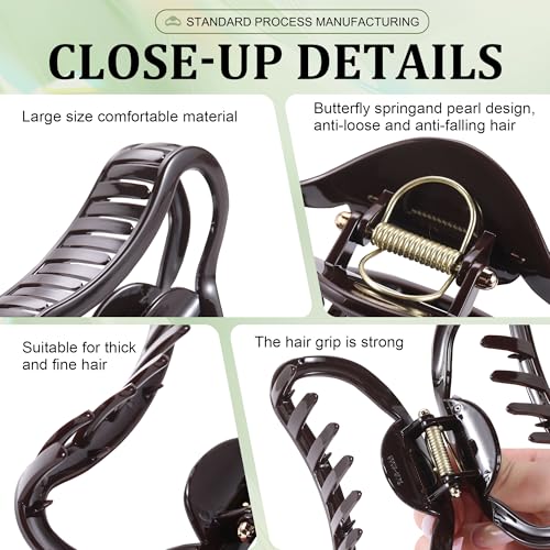 4 Pack Heart Hair Clips, 4.5" Large Durable Trendy Hair Claw Clip with Bead & Butterfly Spring, Premium PC Material Cozy Fashion Hair Claw for Thick Hair, Gift Set for Women Girls, Daily Wear - color: Classic Color 7: Black, White, Wine Red and Brown